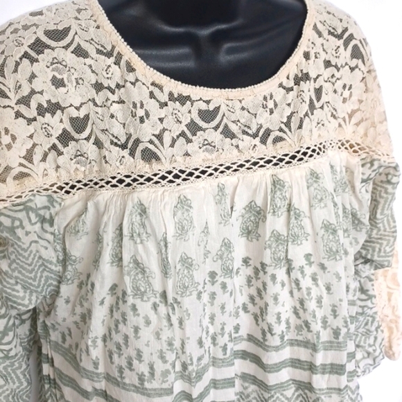 Free People Sun Daze Lace Mini Dress Ivory & green Combo with pockets - Picture 3 of 10